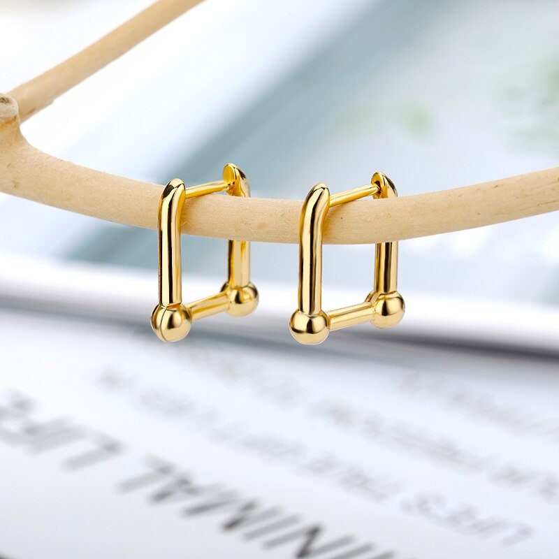 Dainty Cute Box Hoop Earrings, Gold Square Earrings, 18K Gold Plated Hoops, Boho Minimalist Rectangle Earrings for Women, Gift for Her