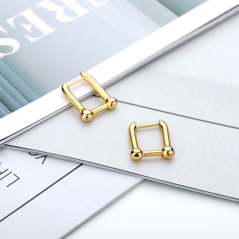 Dainty Cute Box Hoop Earrings, Gold Square Earrings, 18K Gold Plated Hoops, Boho Minimalist Rectangle Earrings for Women, Gift for Her