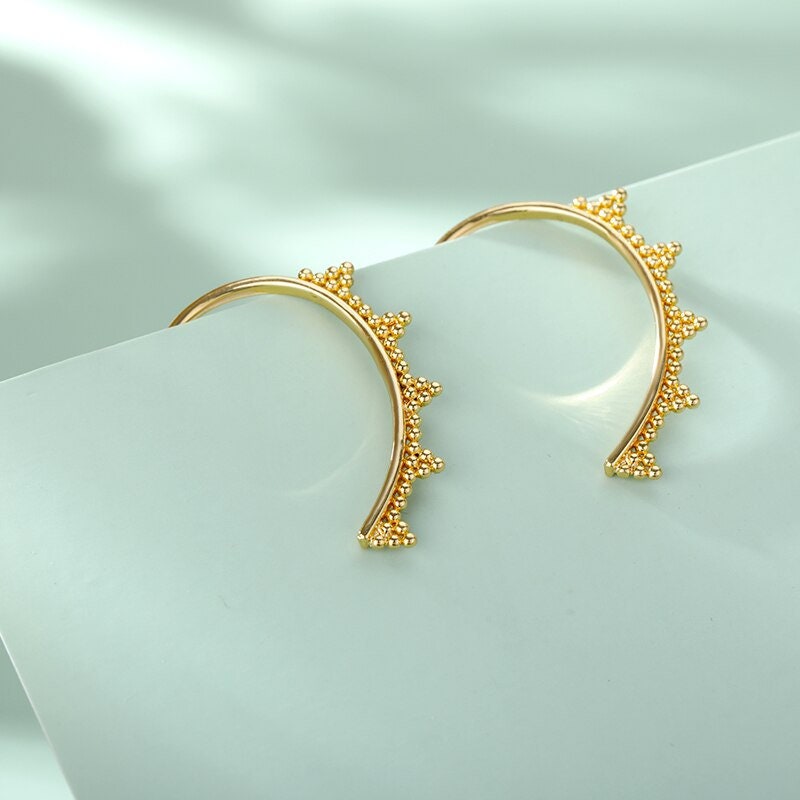 Henna Boho Hoop Earrings, Gold Dainty Henna Beads Earrings, 18K Gold Plated, Minimalist Crown Beads Ear Wire for Women, Gift for Her
