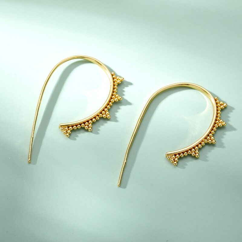 Henna Boho Hoop Earrings, Gold Dainty Henna Beads Earrings, 18K Gold Plated, Minimalist Crown Beads Ear Wire for Women, Gift for Her