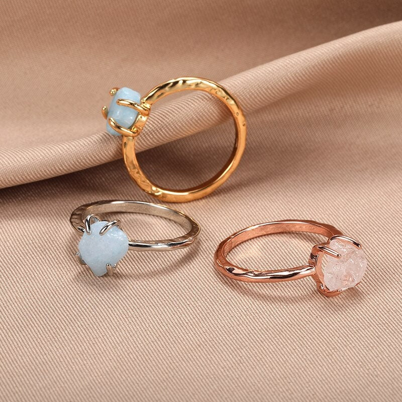 Punk Quartz Ring, 18K Gold Crystal Ring, Dainty Minimalist Quartz Ring, Gothic Fashion Crystal Ring for Women, Gift for Her