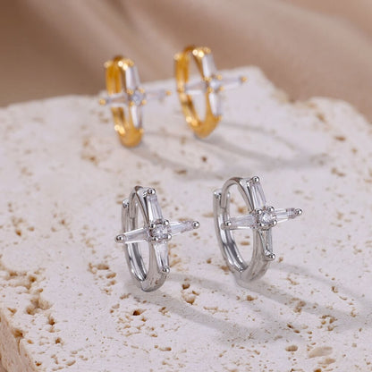 Boho Star Hoop Earrings, Gold Star Earrings, 18K Gold Star Earrings, Cubic Zirconia Star Hoops, Dainty Minimalist for Women, Gift for Her