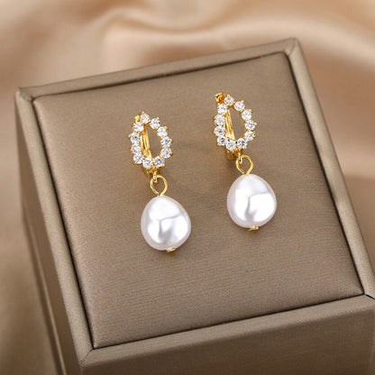 Boho Pearl Drop Earrings, Gold Pearl Drop Earrings, 18K Gold Pearl Hoop Earrings, Cubic Zirconia Dangle Dainty Minimalist, Gift for Her