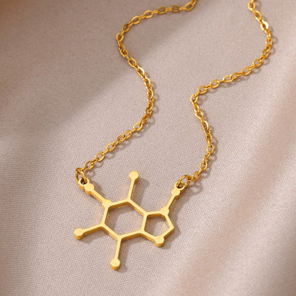Punk Caffeine Molecule Pendant, Gold Caffeine Necklace, 18K Gold, Scientist Boho Dainty Minimalist for Women, Gift for Her