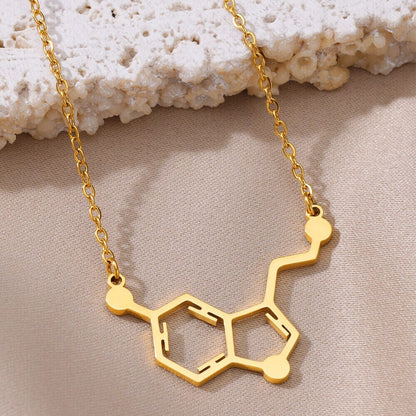 Punk Serotonin Hormone Molecule Pendant, Gold Serotonin Necklace, 18K Gold, Doctor Nurse Boho Dainty Minimalist for Women, Gift for Her