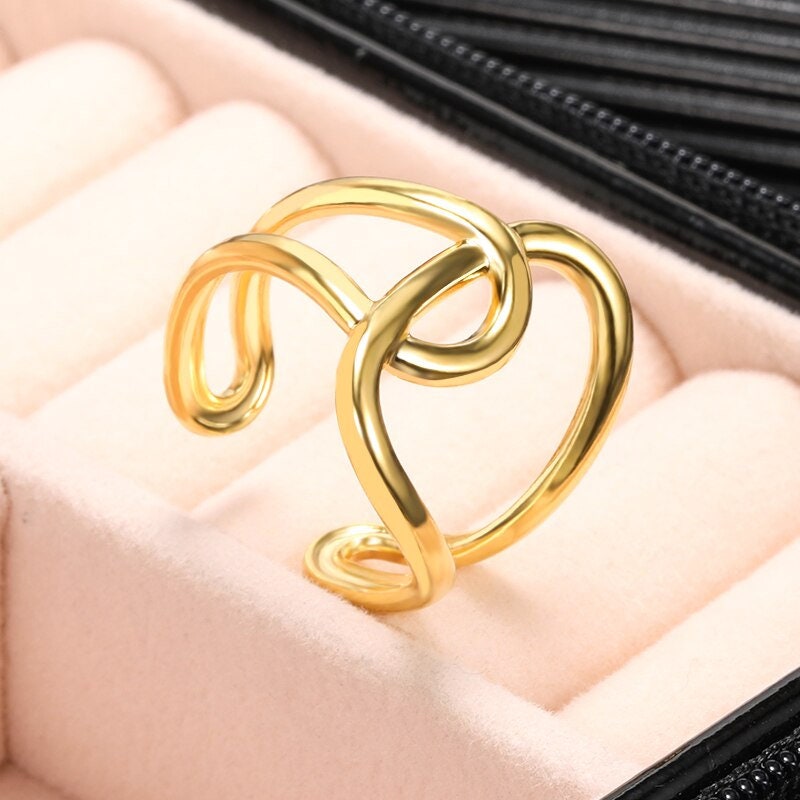 18K Gold Punk Hollow Ring, Boho Gold Geometric Twist Ring, Punk Hollow Ring for Women, Minimalist Abstract Artsy Twisted, Gift for Her