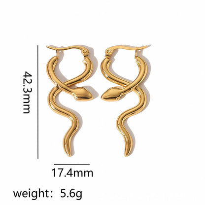 18K Gold Punk Snake Dangle Earrings, Gold Boho Snake Drop Earrings, Dainty Gothic Snake Earrings for Women, Minimalist Gift for Her