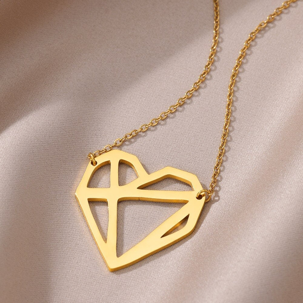 Boho Abstract Heart Pendant, Gold Organic Heart Necklace, 18K Gold, Dainty Minimalist Punk Artsy Drawing for Women, Gift for Her