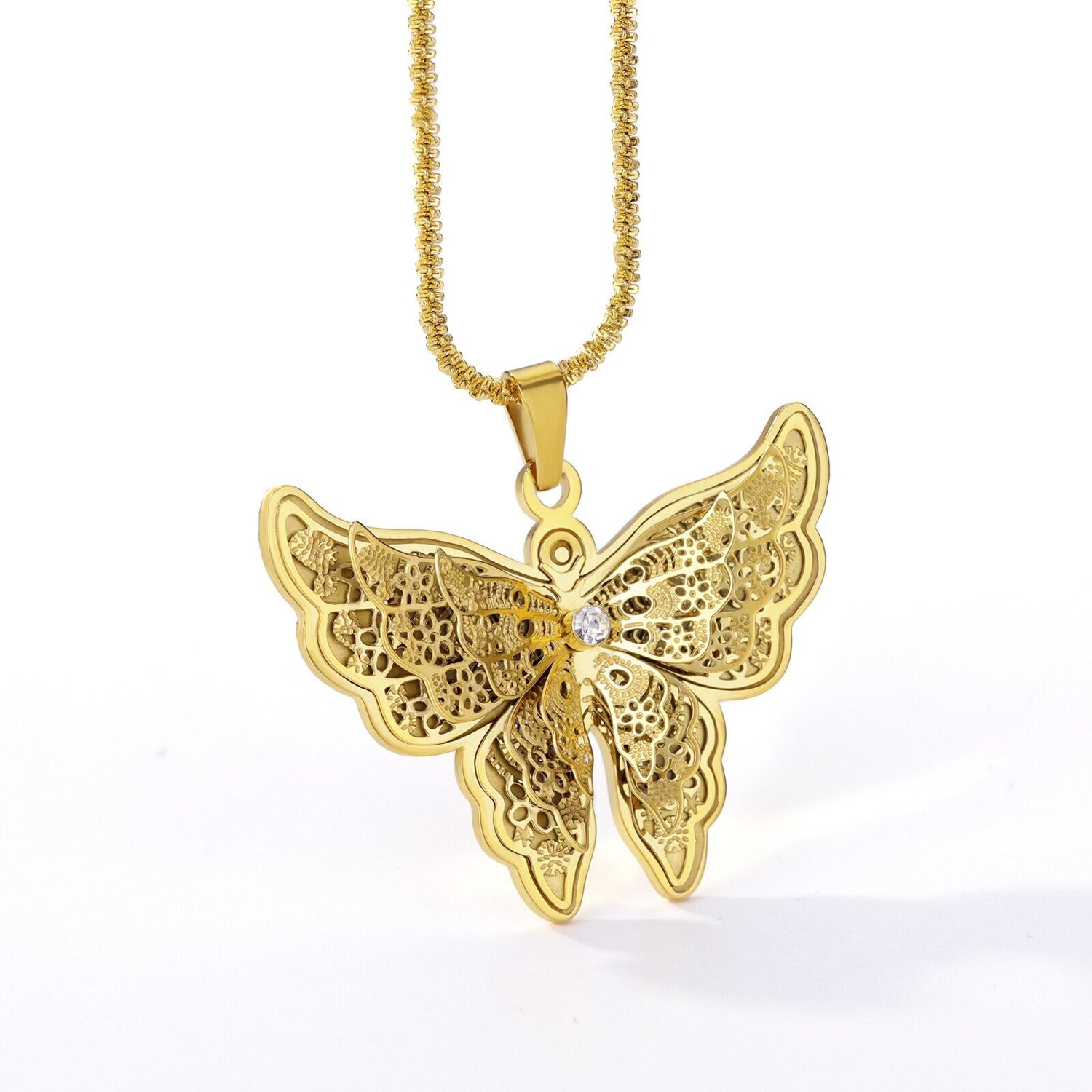 Boho Gold Butterfly Charm Pendant, Punk 18K Gold Butterfly Necklace, Elegant Dainty Minimalist Pendant for Women, Gift for Her