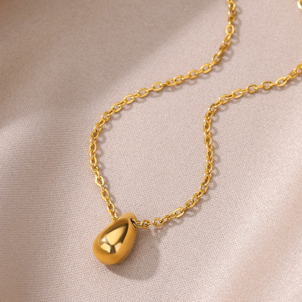 Boho Dainty Water Drop Necklace, Gold Teardrop Pendant, 18K Gold Drop Necklace, Punk Minimalist Organic Drop for Women, Gift for Her
