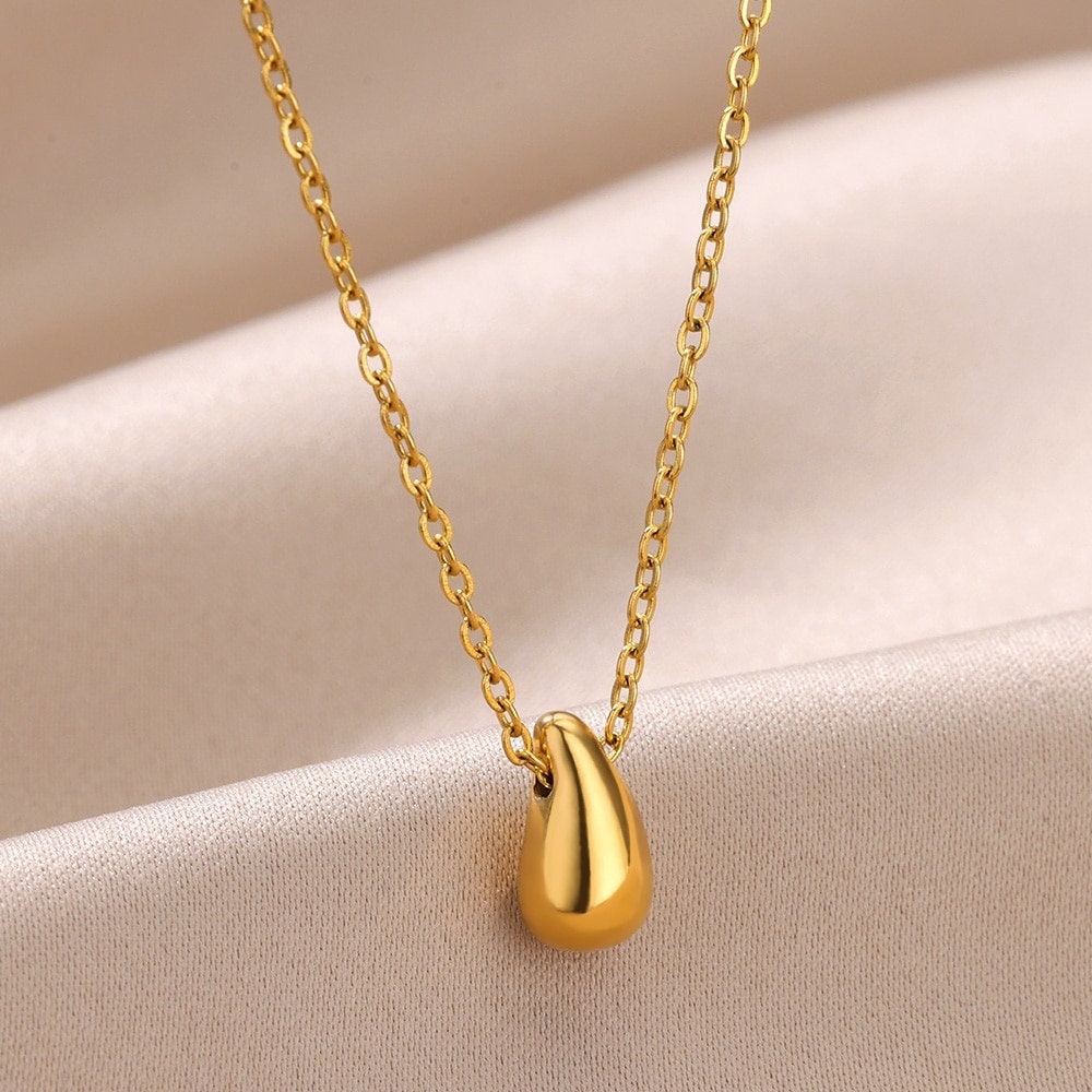 Boho Dainty Water Drop Necklace, Gold Teardrop Pendant, 18K Gold Drop Necklace, Punk Minimalist Organic Drop for Women, Gift for Her