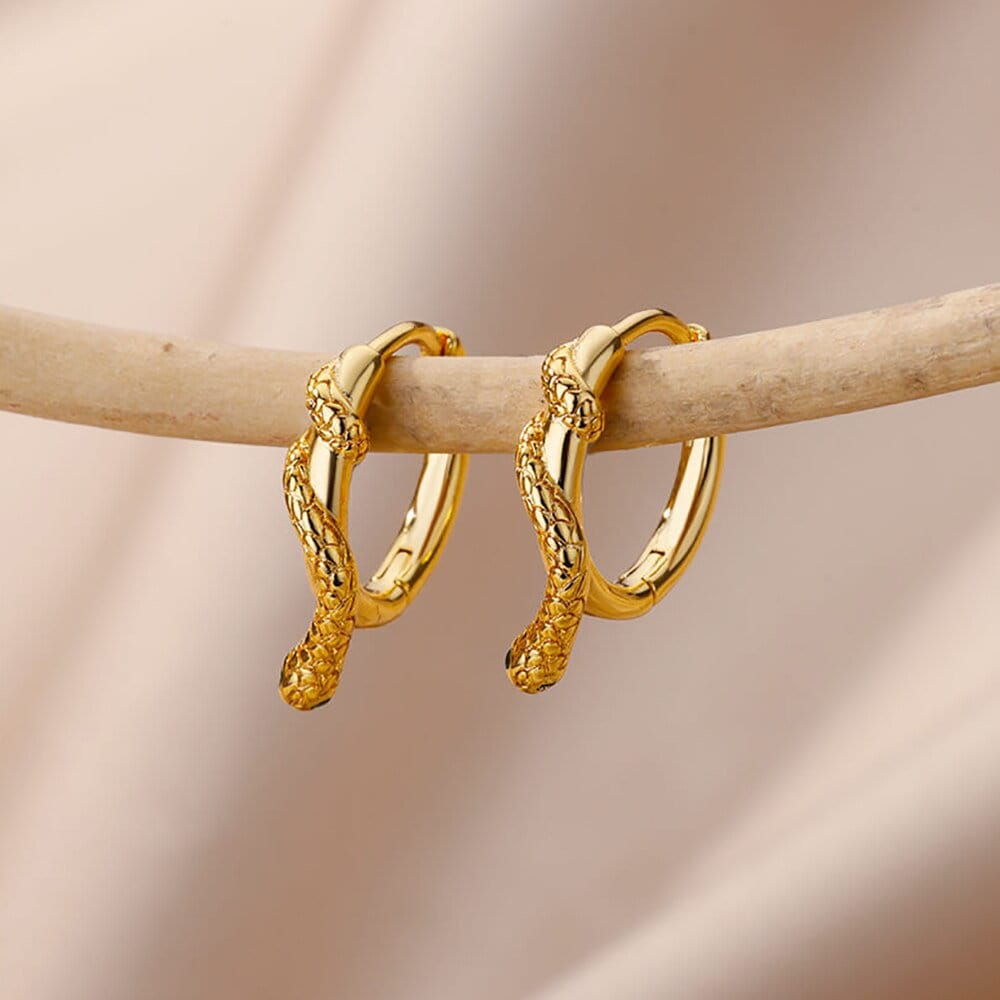 Punk Snake Hoop Earrings, Dainty Snake Hoop Earrings, 18K Gold Snake Earrings, Gothic Snake Minimalist Earrings for Women, Gift for Her