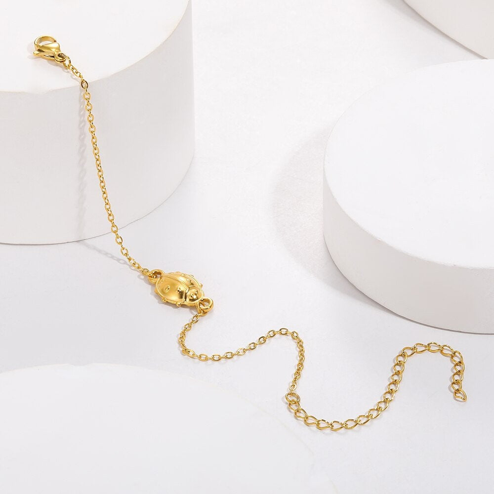 Boho 18K Gold Lady Bug Bracelet, Punk Gold Ladybug Charm Bracelet, Dainty Minimalist Bracelet for Women, Gift for Her