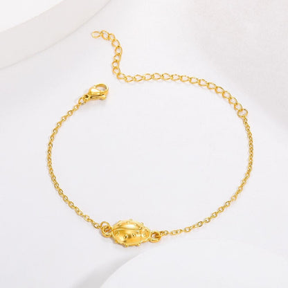 Boho 18K Gold Lady Bug Bracelet, Punk Gold Ladybug Charm Bracelet, Dainty Minimalist Bracelet for Women, Gift for Her