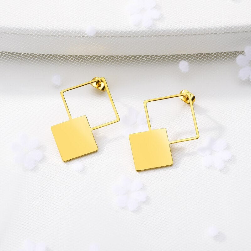 Boho Minimalist Square Earrings, Dainty Abstract Square Earrings, 18K Gold Square Studs, Artsy Artist Minimalist for Women, Gift for Her