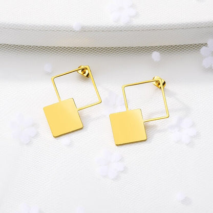 Boho Minimalist Square Earrings, Dainty Abstract Square Earrings, 18K Gold Square Studs, Artsy Artist Minimalist for Women, Gift for Her