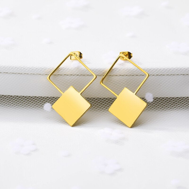 Boho Minimalist Square Earrings, Dainty Abstract Square Earrings, 18K Gold Square Studs, Artsy Artist Minimalist for Women, Gift for Her