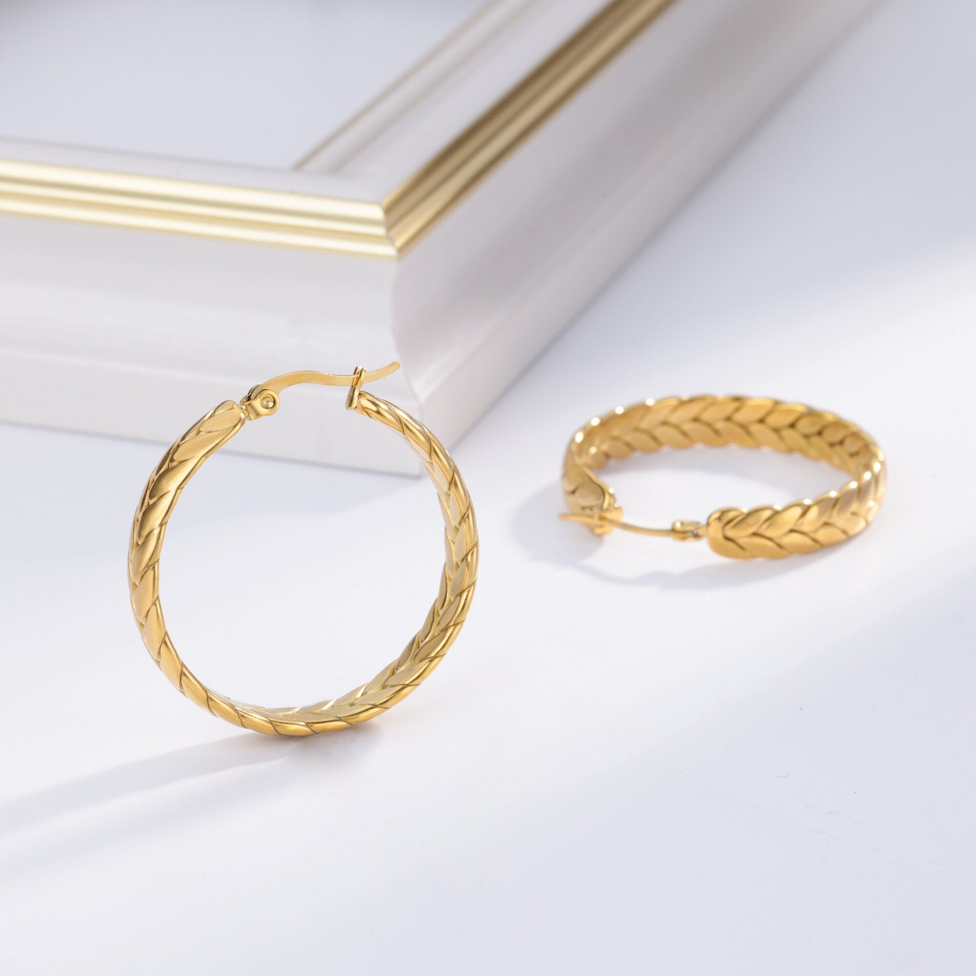 Boho Greek Wreath Hoop Earrings, 18K Gold Wheat Leaves Hoop Earrings, Punk Greek Dainty Earrings, Minimalist Hoops for Women, Gift for Her