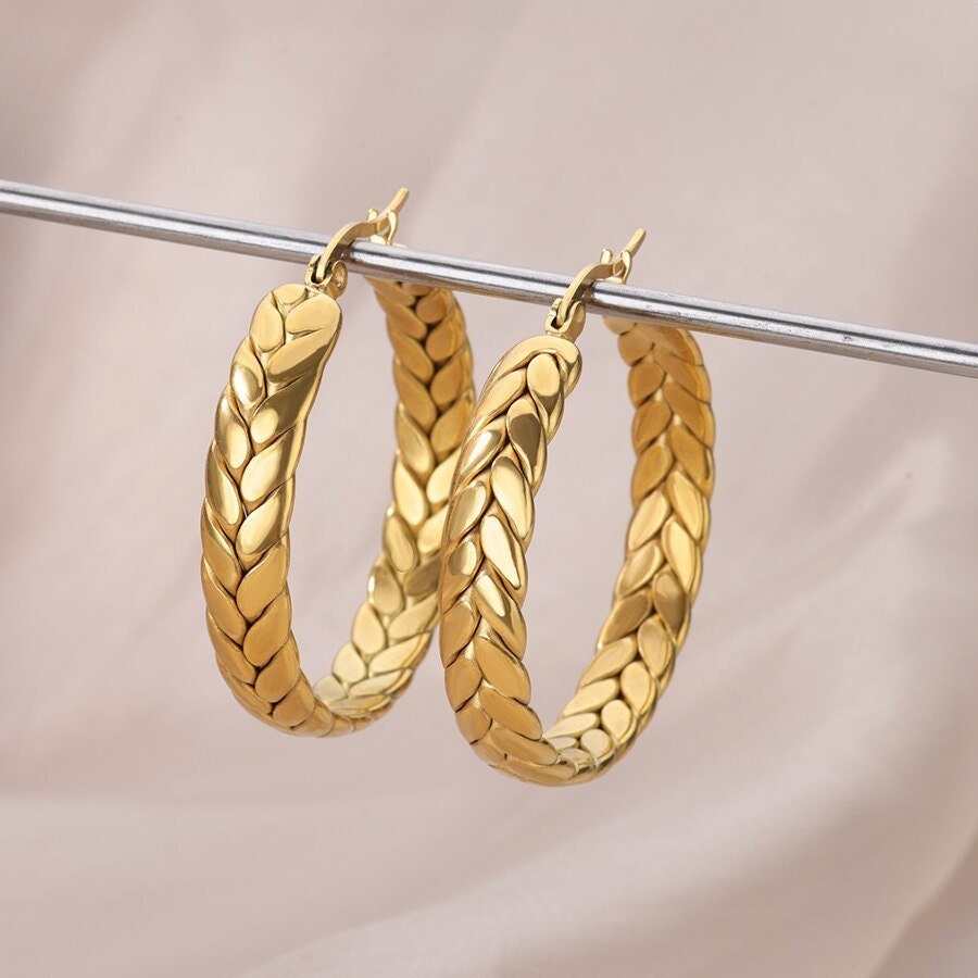 Boho Greek Wreath Hoop Earrings, 18K Gold Wheat Leaves Hoop Earrings, Punk Greek Dainty Earrings, Minimalist Hoops for Women, Gift for Her