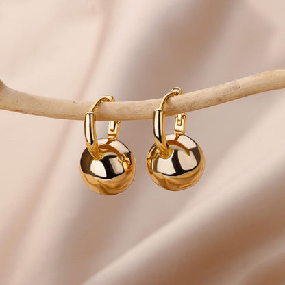 Dainty Ball Drop Earrings, Gold Ball Dangle Earrings, 18K Gold Ball Hoops, Punk Dainty Boho Minimalist Hoops for Women, Gift for Her