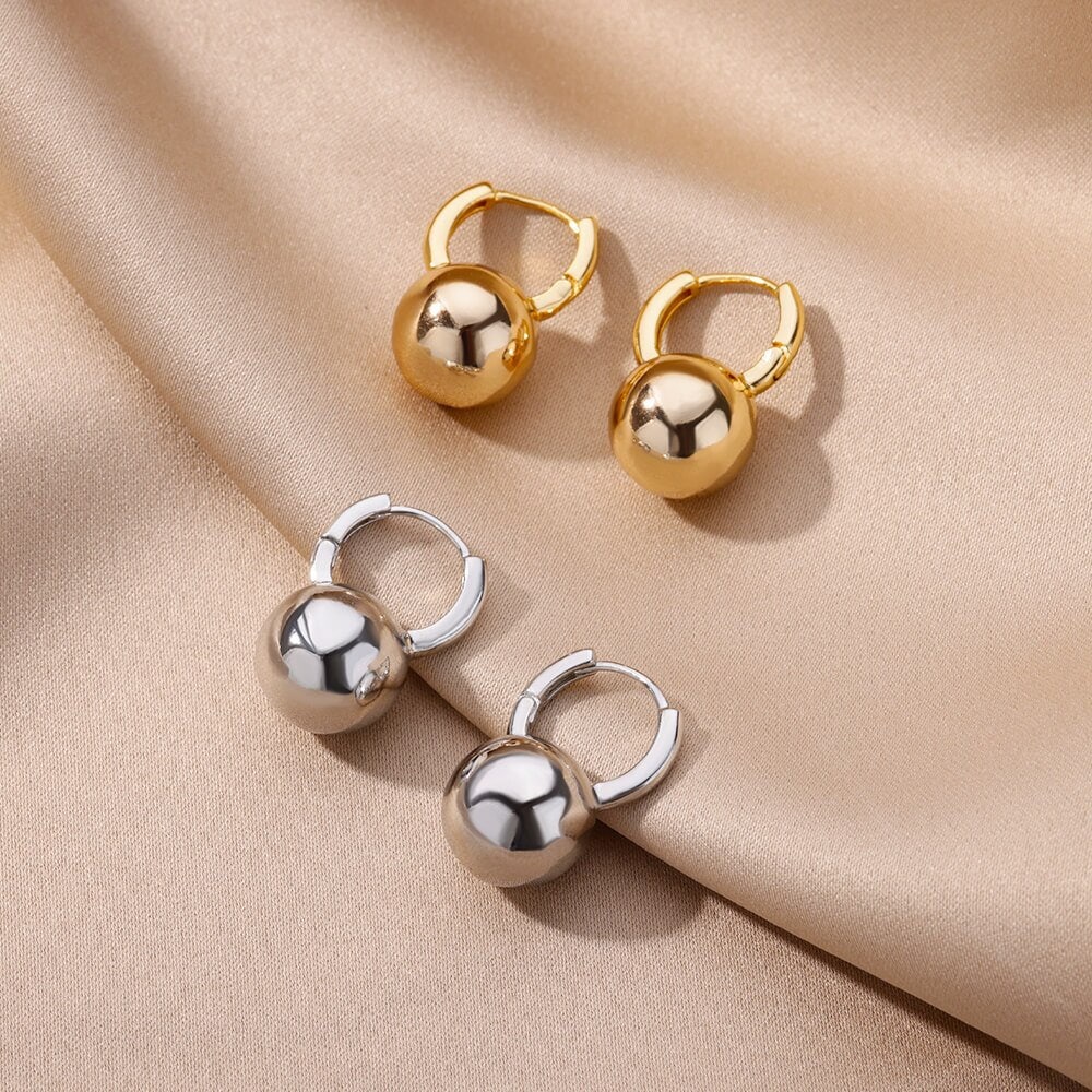 Dainty Ball Drop Earrings, Gold Ball Dangle Earrings, 18K Gold Ball Hoops, Punk Dainty Boho Minimalist Hoops for Women, Gift for Her