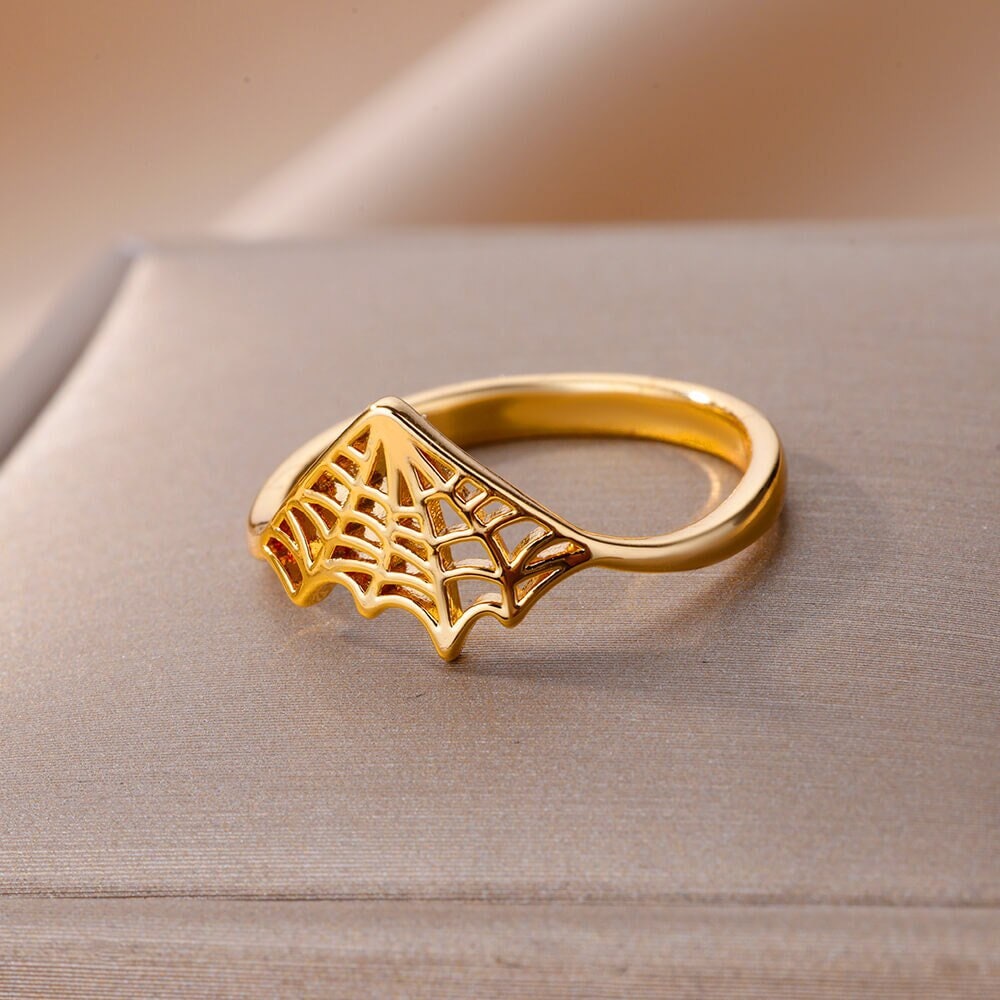 Punk Spider Web Ring, Gold Spider Web Ring, 18K Gold Web Ring, Gothic Halloween Dainty Minimalist Ring for Women, Gift for Her