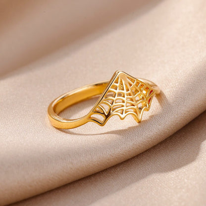 Punk Spider Web Ring, Gold Spider Web Ring, 18K Gold Web Ring, Gothic Halloween Dainty Minimalist Ring for Women, Gift for Her