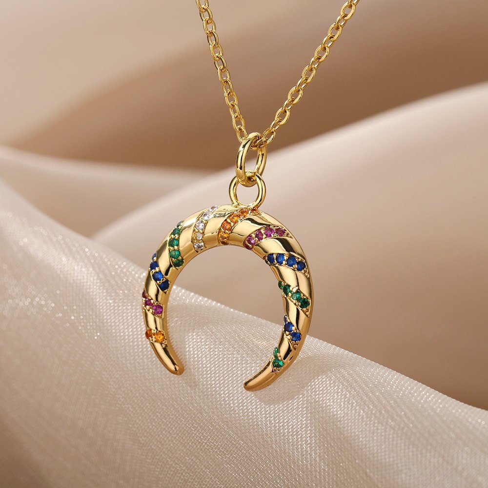 Punk Moon Pendant, Gold Moon Goddess Pendant, Enchantress Moon Pendant, 18K Gold Moon Necklace, Gothic Goddess for Women, Gift for Her