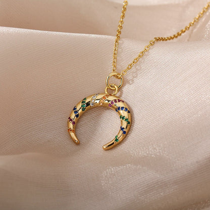 Punk Moon Pendant, Gold Moon Goddess Pendant, Enchantress Moon Pendant, 18K Gold Moon Necklace, Gothic Goddess for Women, Gift for Her