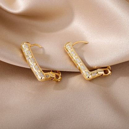 Boho Square Hoop Earrings, Punk Square Earrings, Cubic Zirconia Hoops, 18K Gold, Rectangle Box Dainty Minimalist for Women, Gift for Her