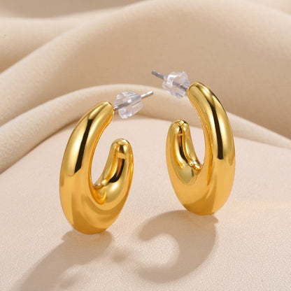 Boho Fish Hook Hoop Earrings, 18K Gold Hoop Hoop Earrings, Punk Thick Hook Hoop Earrings for Women, Dainty Minimalist Gift for Her