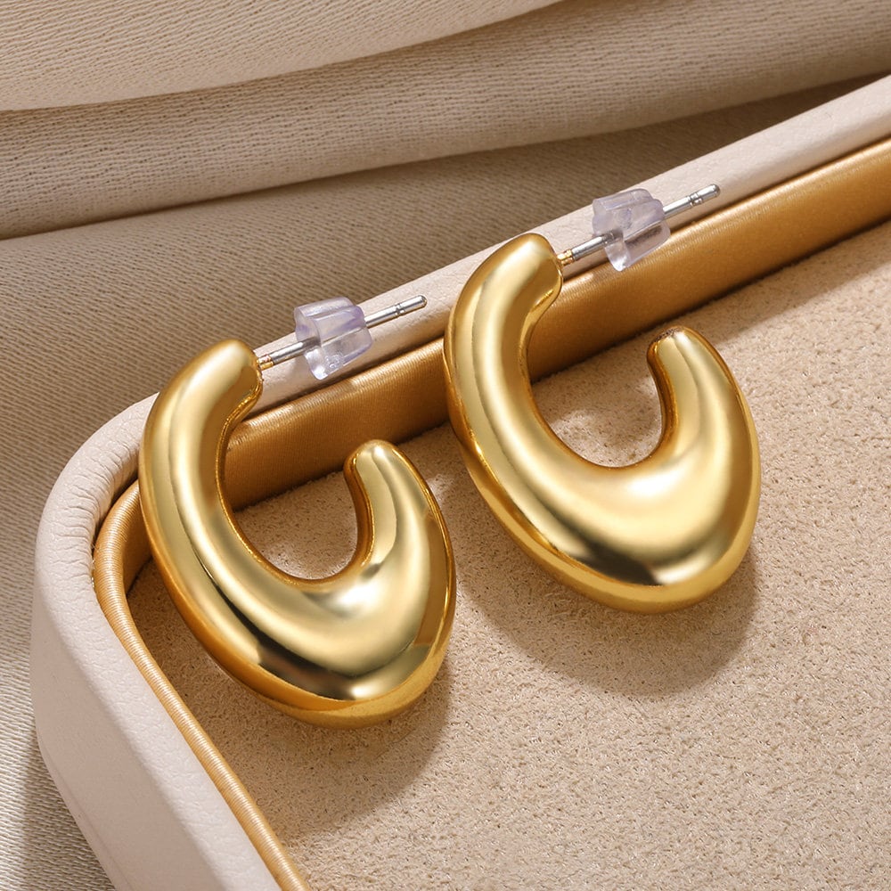 Boho Fish Hook Hoop Earrings, 18K Gold Hoop Hoop Earrings, Punk Thick Hook Hoop Earrings for Women, Dainty Minimalist Gift for Her