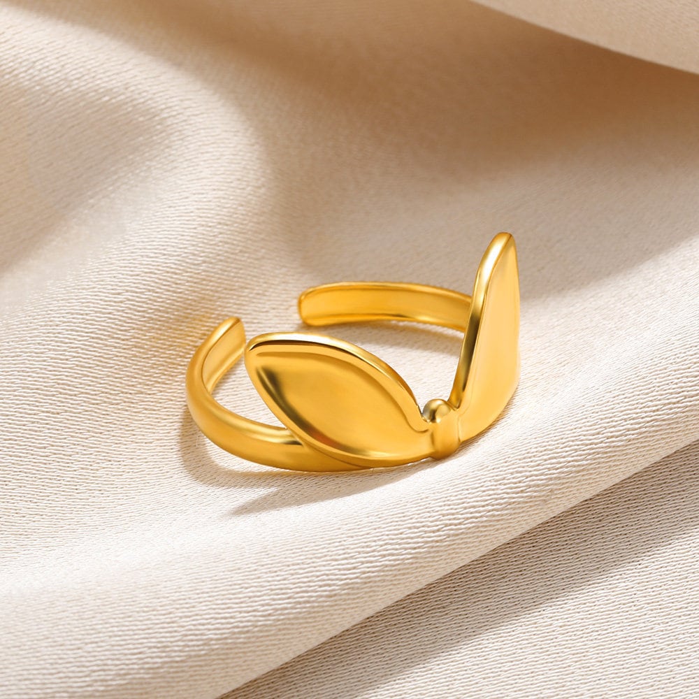 Boho Rabbit Ears Ring, 18K Gold Bunny Ears Ring, Dainty Minimalist Rabbit Bunny Ring for Women, Gift for Her