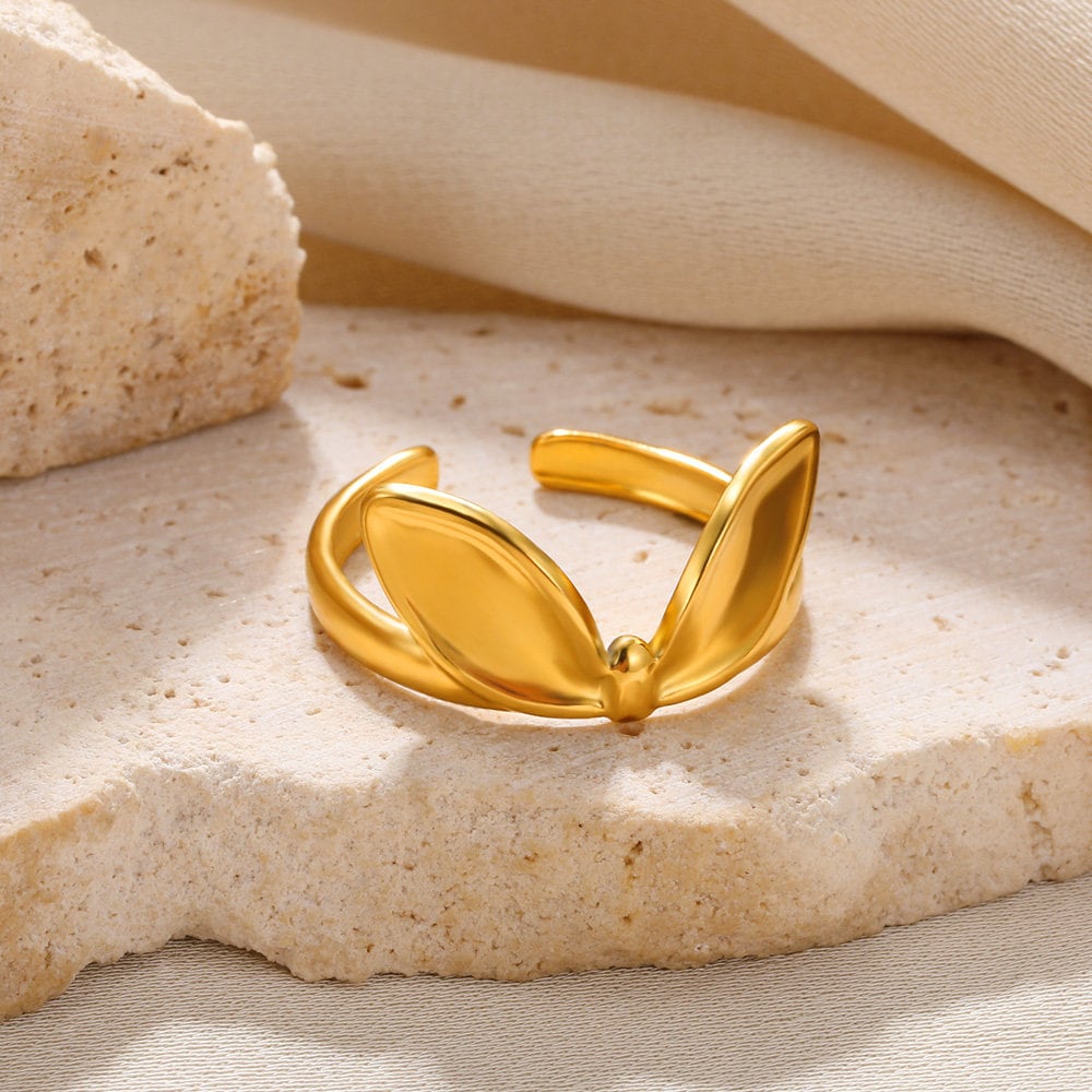 Boho Rabbit Ears Ring, 18K Gold Bunny Ears Ring, Dainty Minimalist Rabbit Bunny Ring for Women, Gift for Her