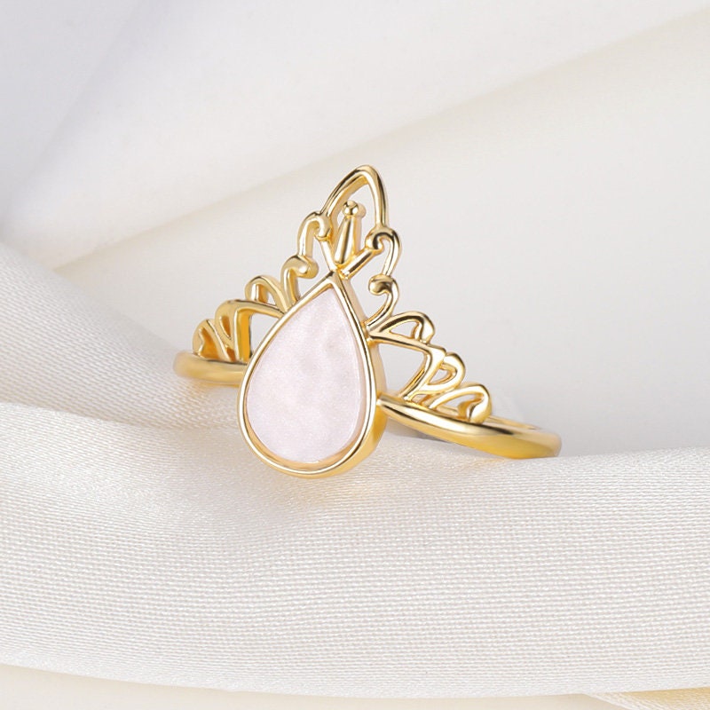 Boho Henna Pearl Teardrop Ring, 18K Gold Pearl Teardrop Ring, Pearl Waterdrop Ring, Henna Dainty Minimalist Ring for Women, Gift for Her