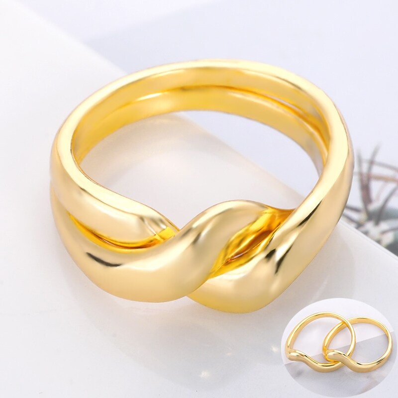 Boho Double Knot Ring, 18K Gold Double Twist Ring, Punk Twist Ring, Dainty Minimalist Double Ring for Women, Gift for Her