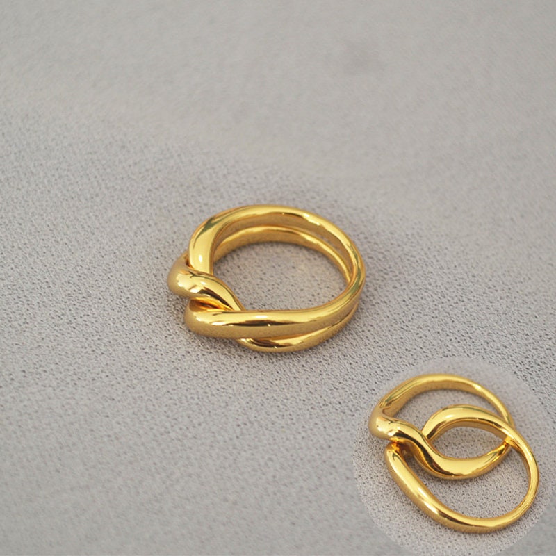 Boho Double Knot Ring, 18K Gold Double Twist Ring, Punk Twist Ring, Dainty Minimalist Double Ring for Women, Gift for Her