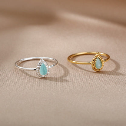 Henna Dainty Water Drop Ring, Gold Henna Tear Drop Ring, 18K Gold Opal Ring, Dainty Boho Minimalist Ring for Women, Gift for Her