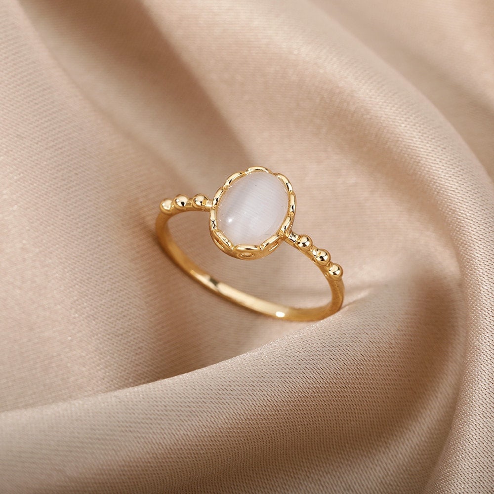 Henna Organic Opal Ring, Gold Opal Ring, 18K Gold Ring, Dainty Punk Boho Minimalist Ring for Women, Gift for Her