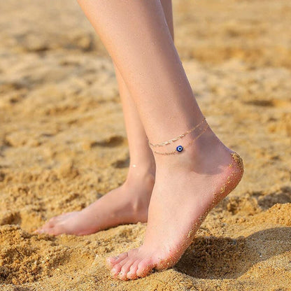 Dainty Blue Evil Eye Anklet, Gold Evil Eye Anklet, 18K Gold Bracelet, Boho Punk Evil Eye Minimalist Evil Eye for Women, Gift for Her