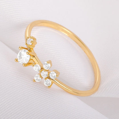 Boho Dainty Engagement Ring, Gold Cubic Zirconia Ring, 18K Gold Band, Delicate Minimalist Fine Jewelry for Women, Gift for Her