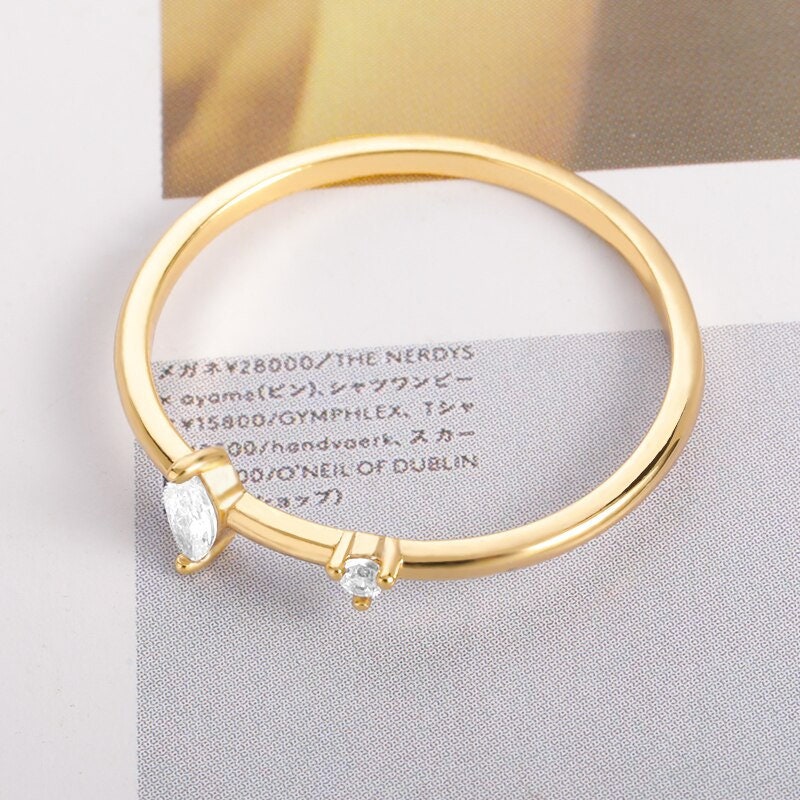 Gold Dainty Crystal Engagement Ring, Boho Gold Cubic Zirconia Ring, 18K Gold Band, Delicate Minimalist Fine Jewelry for Women, Gift for Her