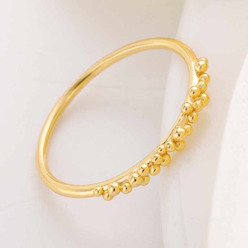 Henna Gold Engagement Ring, Boho Bead Ring, 18K Gold Band, Delicate Minimalist Henna Jewelry for Women, Gift for Her