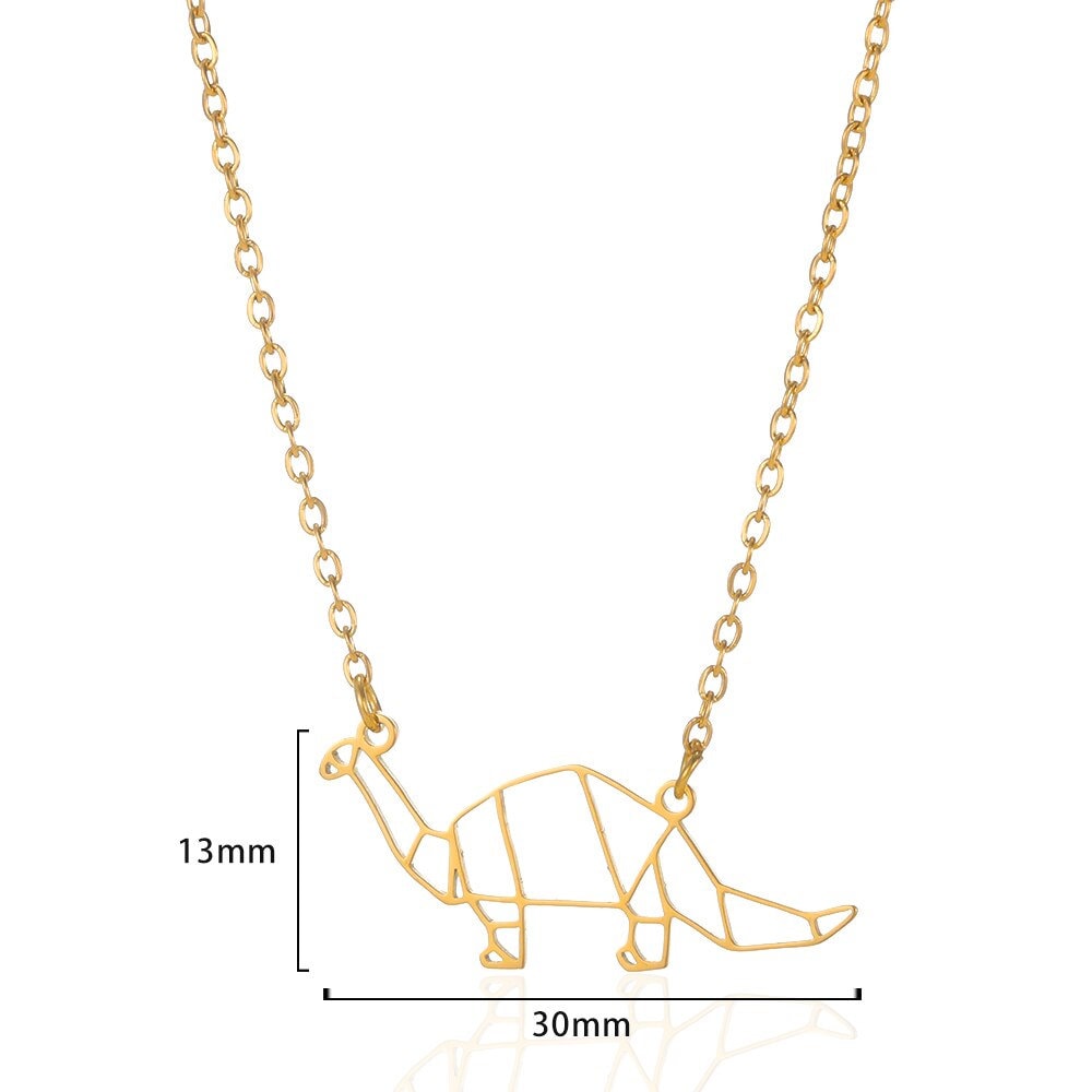 Punk Cute Abstract Dinosaur Pendant, Gold Dinosaur Necklace, 18K Gold, Origami Dainty Minimalist Dino Jewelry for Women, Gift for Her