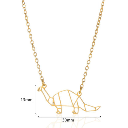 Punk Cute Abstract Dinosaur Pendant, Gold Dinosaur Necklace, 18K Gold, Origami Dainty Minimalist Dino Jewelry for Women, Gift for Her