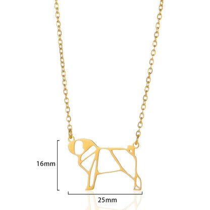 Punk Cute Abstract Puppy Pendant, Gold Pug Necklace, 18K Gold, Origami Dainty Minimalist Dog Doggo Puppy Jewelry for Women, Gift for Her