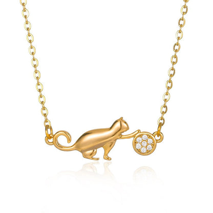 Punk Cat Necklace, Gold Cat Pendant, 18K Gold Kitty Pendant, Cute Cubic Zirconia Kitten Dainty Minimalist for Women, Gift for Her