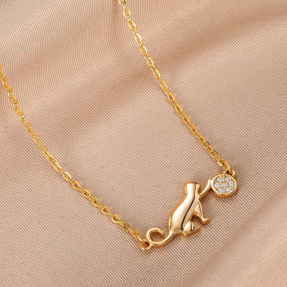 Punk Cat Necklace, Gold Cat Pendant, 18K Gold Kitty Pendant, Cute Cubic Zirconia Kitten Dainty Minimalist for Women, Gift for Her