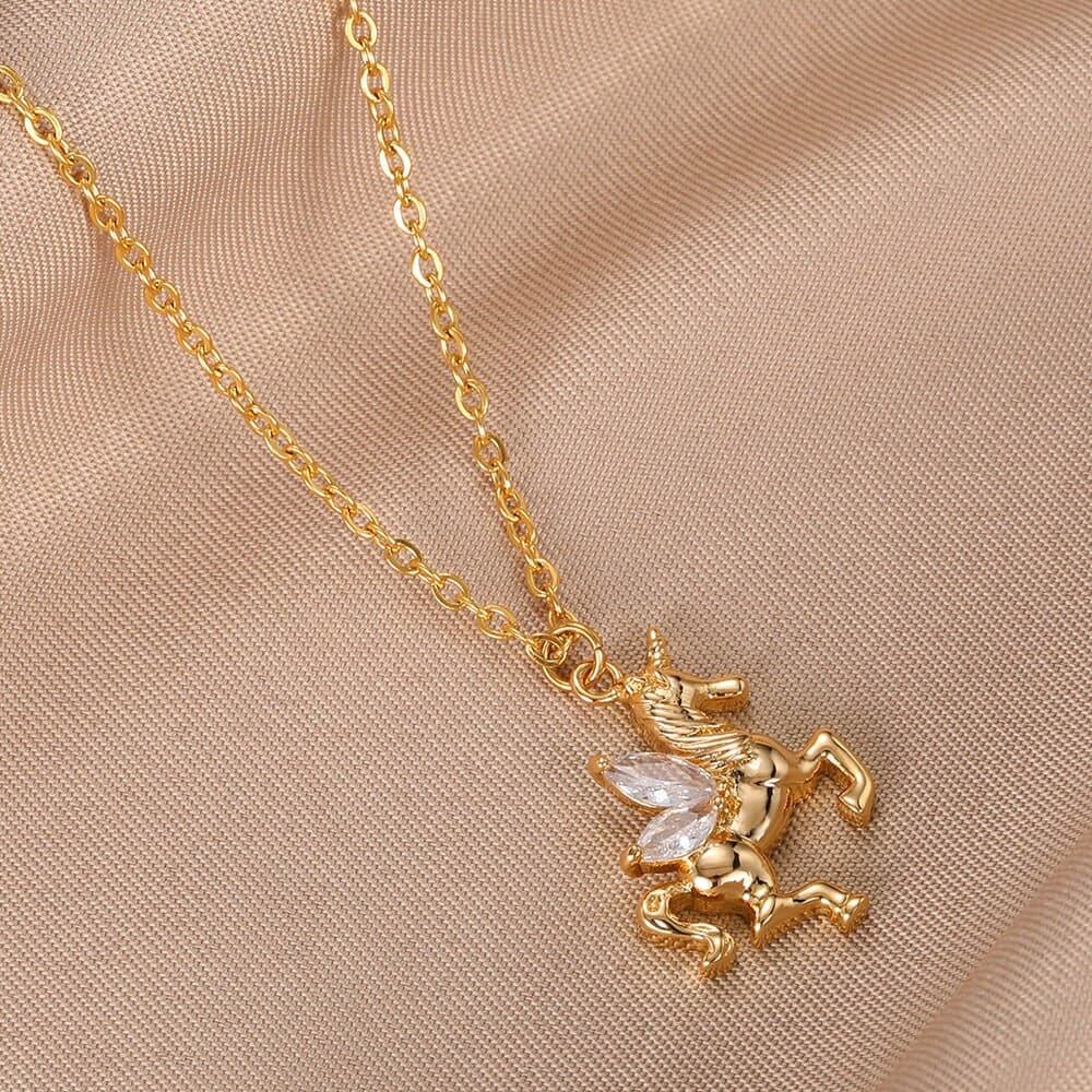 Punk Dainty Unicorn Pendant, Gold Unicorn Necklace, 18K Gold Horse Necklace, Cubic Zirconia Minimalist Jewelry for Women, Gift for Her