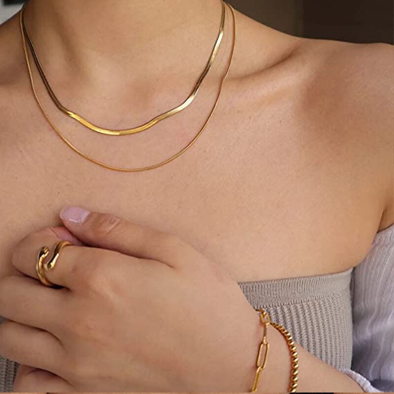 Dainty Gold Necklace, 18K Gold Multi Strand Necklace, Multilayer Chain, Boho Minimalist Elegant for Women, Gift for Her